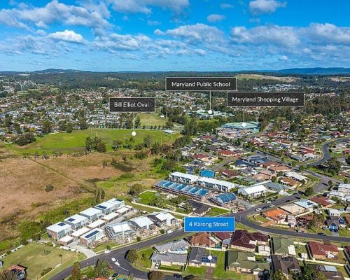 An aerial view of Karong Avenue in Maryland, NSW.